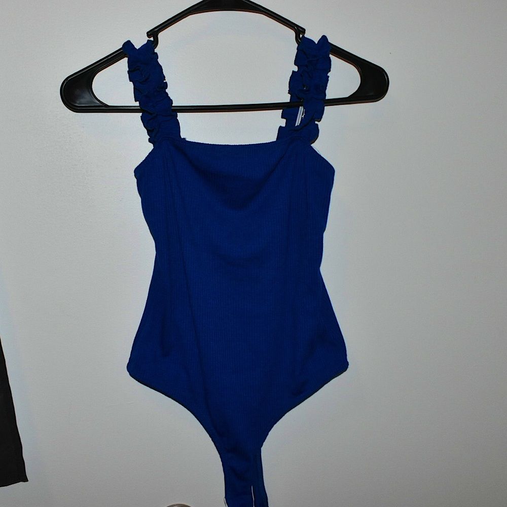 Royal blue ruffle bodysuit